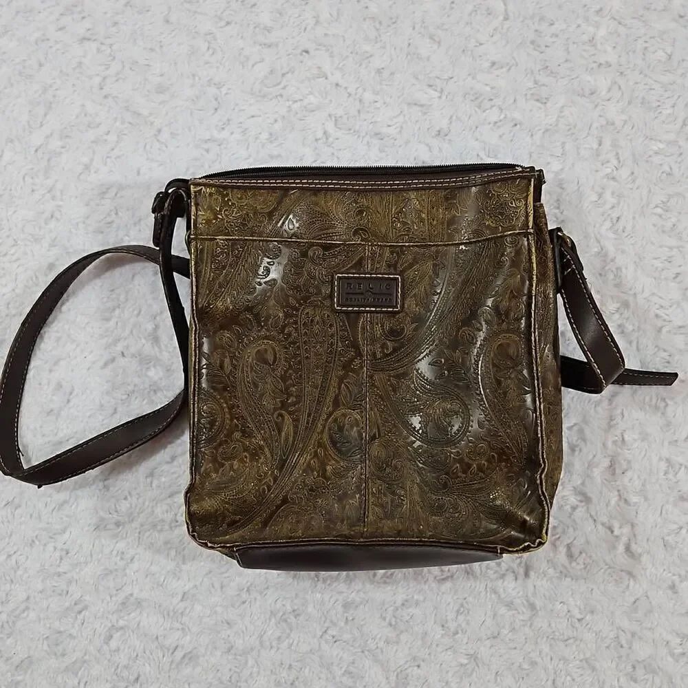 Relic Crossbody Embossed Paisley Pattern Bohemian Vegan Leather Adjustable